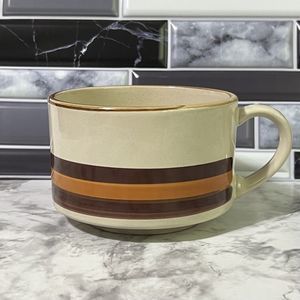 VTG 70's Ji Stonecrest 301 Fantasie Soup Mug Brown Orange Striped Made in Korea